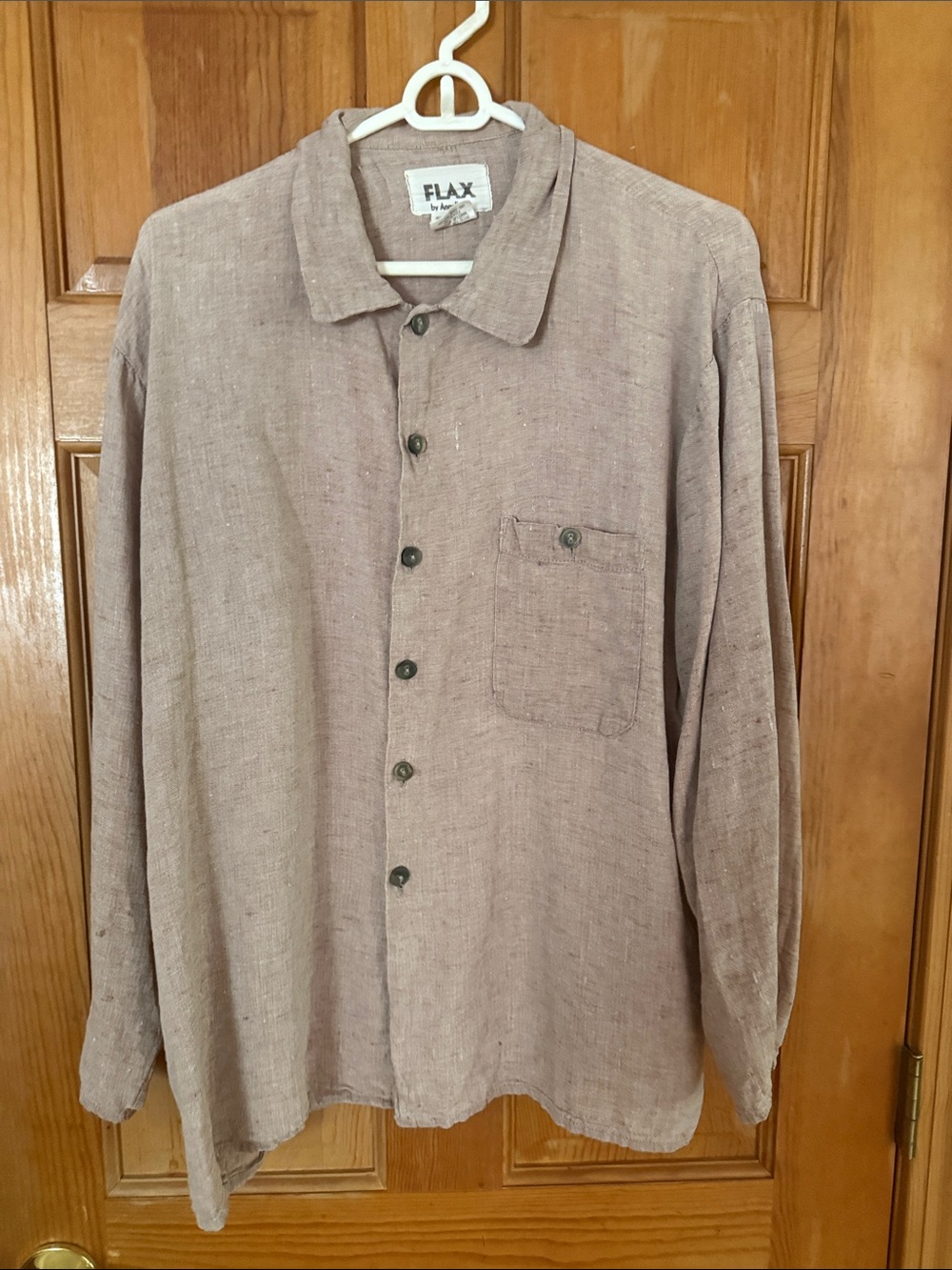 Flax by Angelheart long sleeve 100% linen button down shirt size small .
